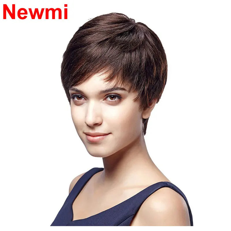 sengpan Short Pixie Cut Wig Human Hair Ready to Wear Brazilian Human Hair Wigs for Women  Black Brown Red Full Machine Wigs