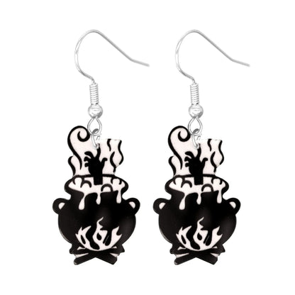 sengpan Halloween Earrings Cute Cartoon Cat Crow UFO Bat Design Dangle Earrings Acrylic Jewelry Versatile Accessories