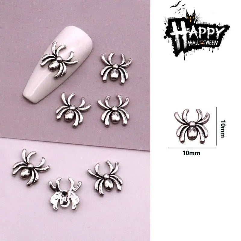 sengpan 10pcs/Pack Metal Halloween Collection Nail Art Decorations Pumpkin Skeleton Spider Skull Shiny Rhinestone Charm Nail Accessories