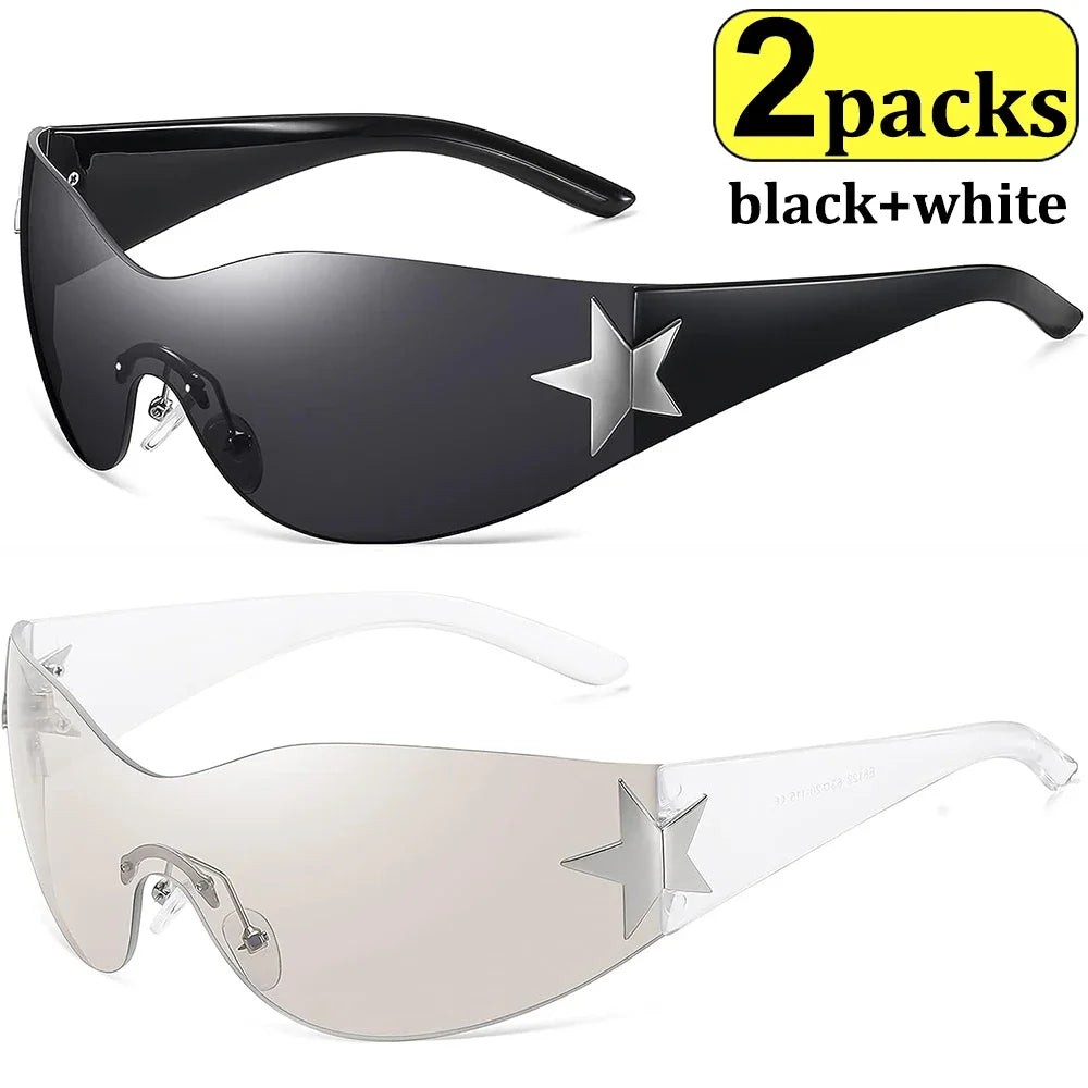 sengpan YK2 Punk Hollow Star Sunglasses Piece Rimless Sun Glasses Eyewear Googles UV400 Couple Sunglasses Lover Gift Eyeglasses