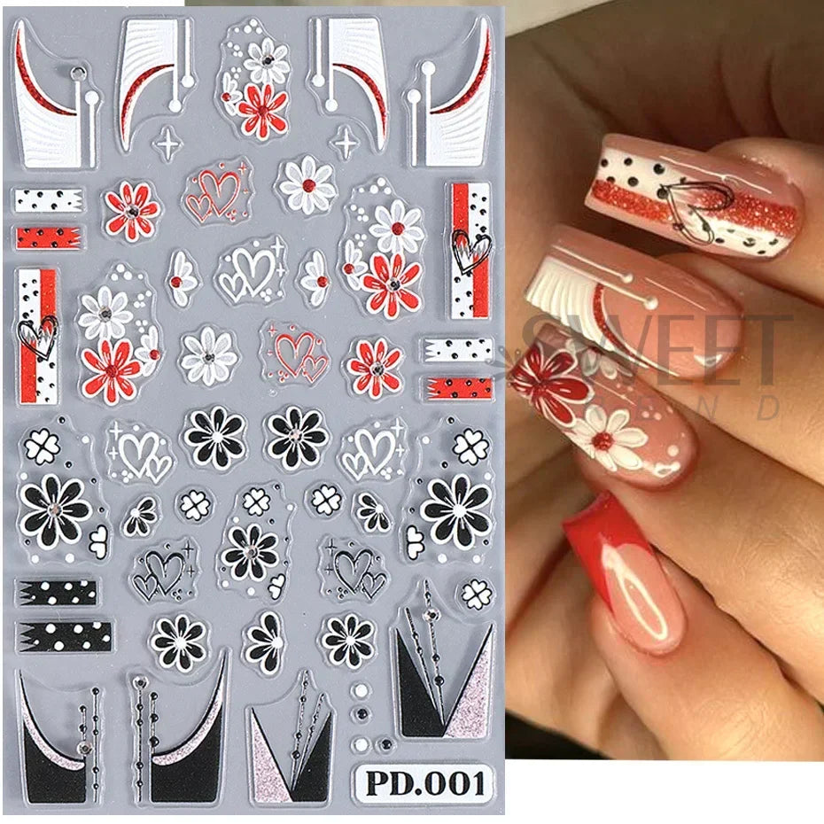 sengpan 5D Embossed Clown Nail Sticker With Crystal Rhinestone Glitter Daisy Heart Petals French Slider Spider Halloween Nail Decoration