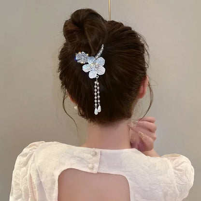 sengpan New Women Elegant Luxury Rhinestone Tassel Ponytail Hair Claws Lady Sweet Meatball Hair Clips Headband Fashion Hair Accessories