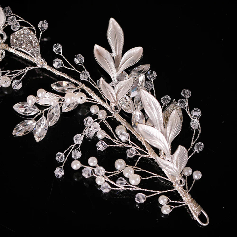 sengpan Women Hair Accessories Crystal Leaf Headbands Bridal Hairband Wedding Bridal Hair Comb Hair Clip Headdress Jewelry Gift