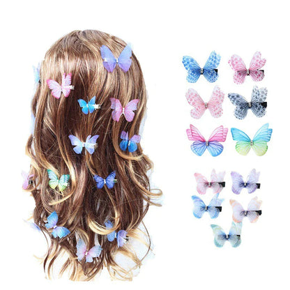 Lianfudai 5PCS New Cute Princess Mesh Double-layer Butterfly Girls Hairpins Children Headwear Lovely Hairgrip Hair Clips Hair Accessories