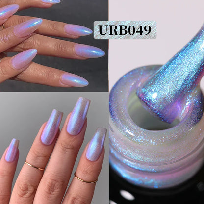 sengpan SUGAR Aurora Rubber Gel Nail Iridescent Pearl Effect Metallic Mirror Nails Manicure Soak Off UV LED No Wipe Top Coat Base Gel