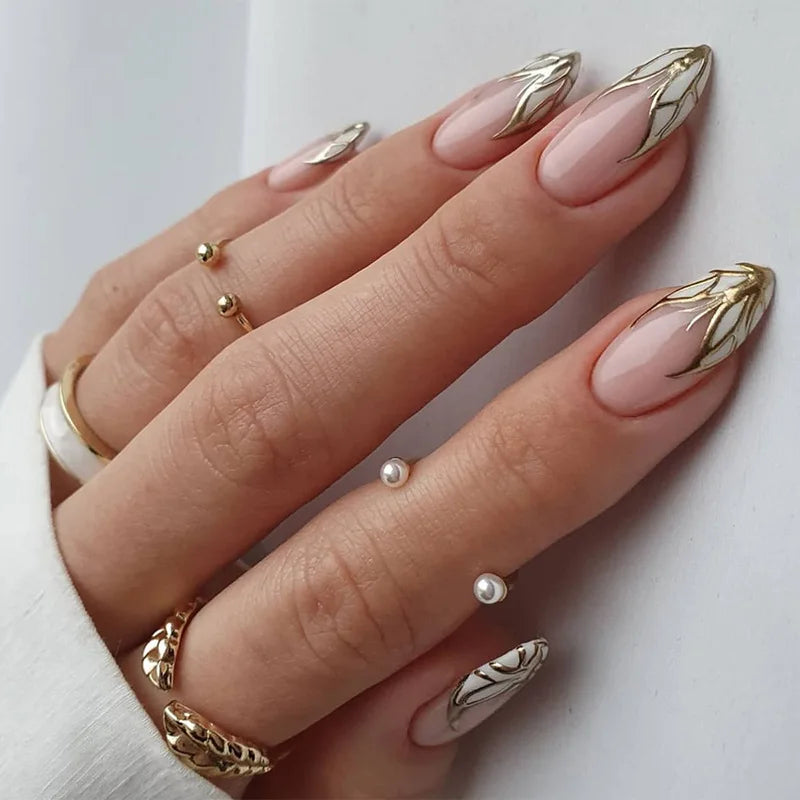 sengpan Simple Stiletto French Fake Nails for Valentine's Day Almond Sweet False Nails with Glue Full Cover Artificial Nails Press On