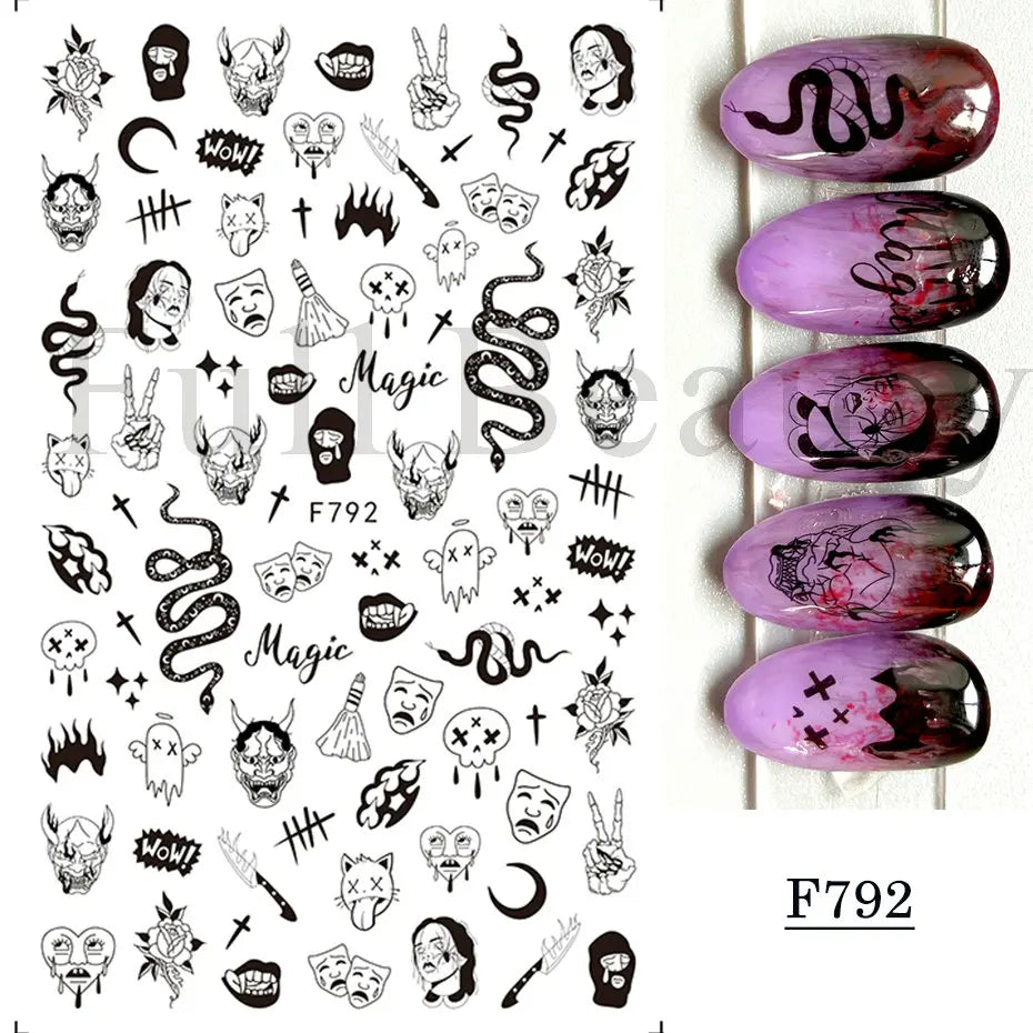 sengpan Cute Halloween Nail Design Sticker Pink Cartoon Skull Pumpkin Spooky 3D Punk Holiday Manicure Slider Nail Art Accessories BEF886