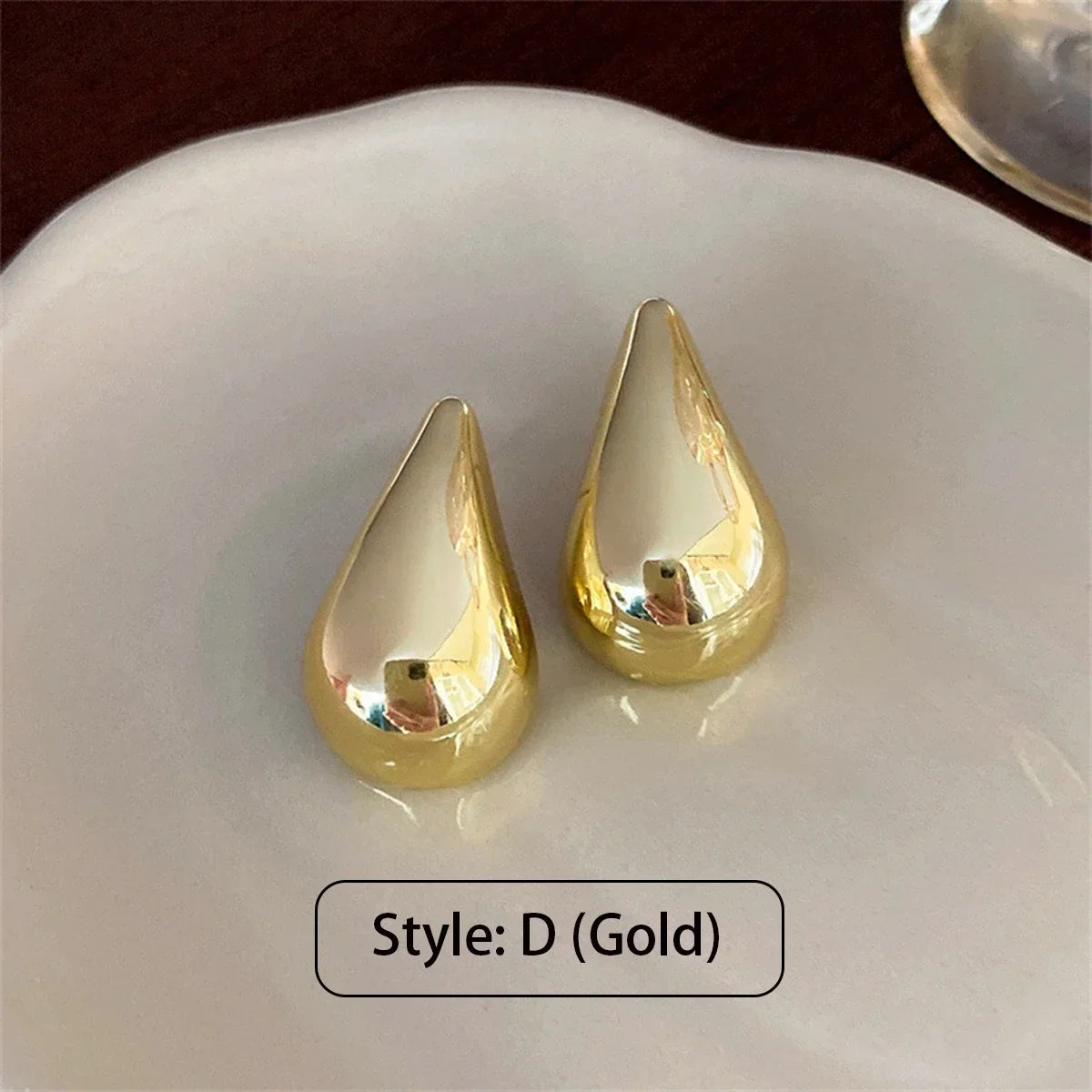 sengpan Vintage Gold Plated Chunky Dome Drop Earrings for Women Glossy Stainless Steel Thick Teardrop Earrings Dupes Lightweight Hoops