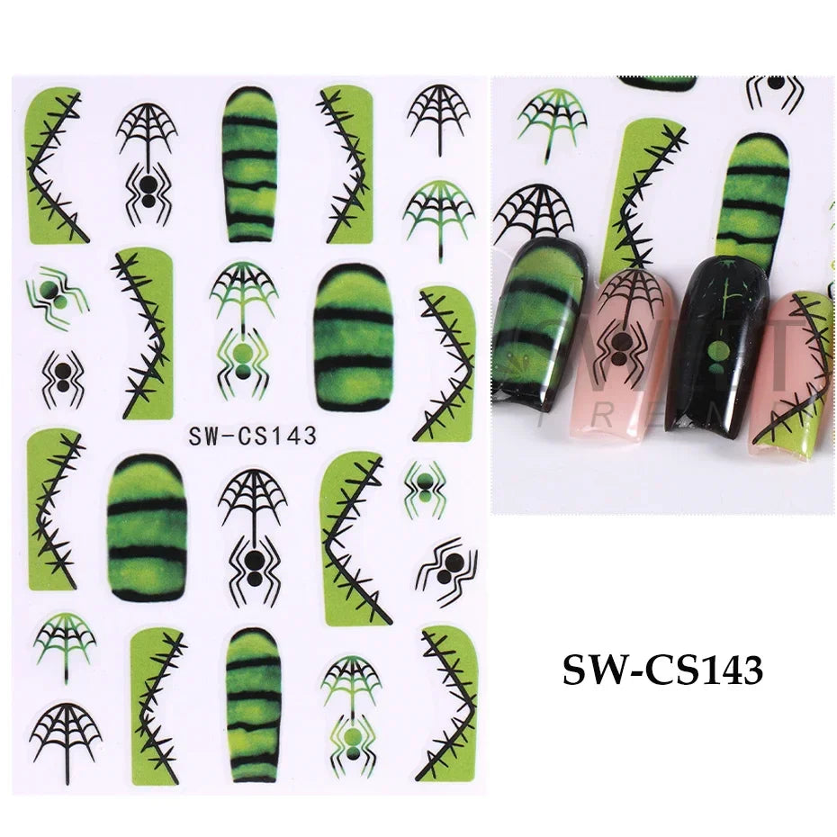 sengpan Pink Pumpkin Halloween Nail Stickers Ghost Star Mummy Love Heart Spider Web Scorpion Blood Drops DIY Winter Manicure Decoration