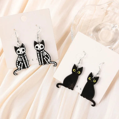 sengpan 1Pair Fashion Halloween Creative Acrylic Skull Black Cat Dangle Earrings For Women Birthday Festival Gift Lovely Jewelry