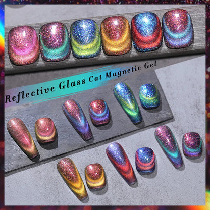 sengpan 10ml Double Light Reflective Glass Cat Magnetic Gel Sparkling Rainbow Color Gel Nail Polish Varnis Semi Permanent