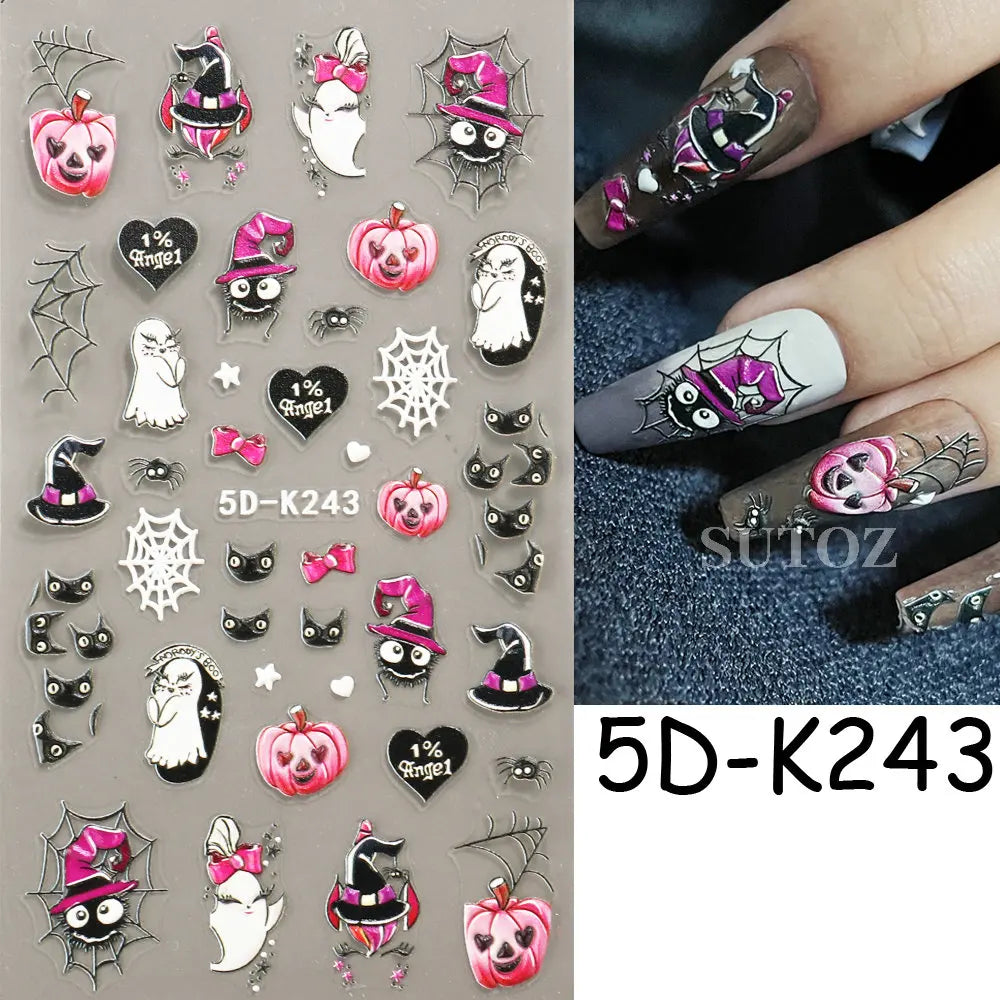 sengpan Spider Nail Art Stickers Halloween Design Ghost Skull Spider Webs Pumpkin Nail Decors Y2K Diamond Charms Manicure Decals GLJI-DZ