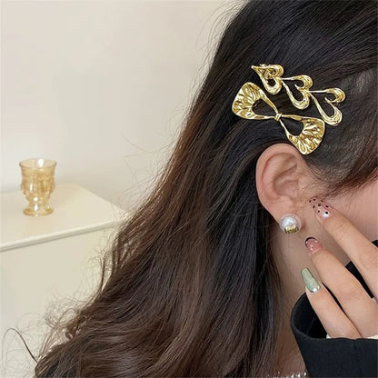 sengpan Y2K Metal Gold Color Hair Clip Fashion Barrette Hairband Hairpin Headdress Women Girls Lady Hair Styling Tools Hair Accessories