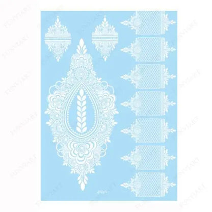 sengpan White Henna Tattoo Stickers for Hand Temporary Tattoos for Women Mehndi Women's Body Art Wedding Party Fake Tatoo