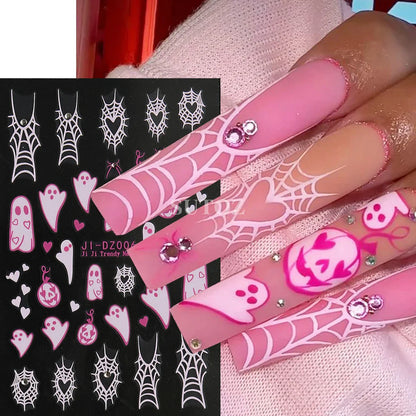 sengpan Spider Nail Art Stickers Halloween Design Ghost Skull Spider Webs Pumpkin Nail Decors Y2K Diamond Charms Manicure Decals GLJI-DZ