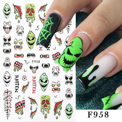 sengpan 3D Halloween Nail Art Stickers Horror Ghost Skull Evil Eye Anime Decals Bloody Rose Sticker for Nail Manicure Decoration LEBF956