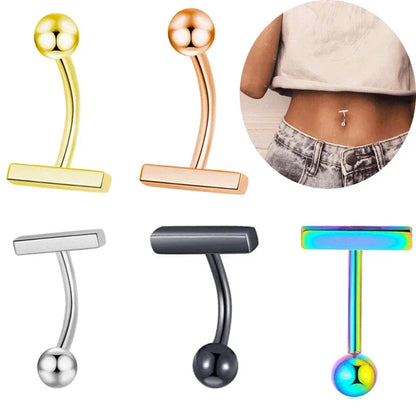 sengpan Sexy Dangling Navel Belly Button Ring Stainless Steel Double T Shape Belly Piercing Ombligo Belly Piercing Body Jewelry Gifts