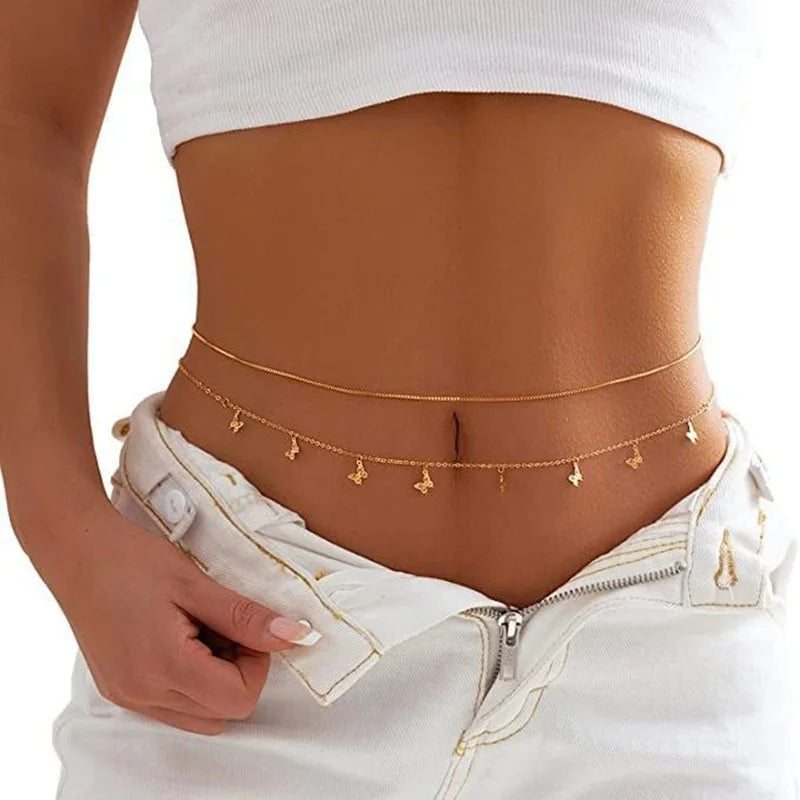 sengpan Fashion Simple Double Layer Bead Chain Ladies Waist Belly Chain Belly Belt Chain Fashion Body Jewelry Spring Summer Gifts