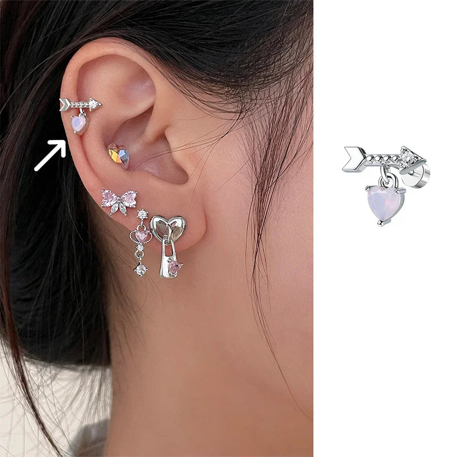 sengpan New Trendy Simple Heart Butterfly Earrings for Women Glossy Stainless Steel Studs Sweet Niche Design Party Jewelry Wedding Gifts