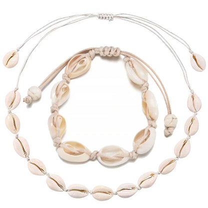 sengpan Bohemian Natural Conch Shell Necklace Bracelet Women Girls Boho Summer Beach Necklaces Shell Choker Collares Jewelry Set Gifts