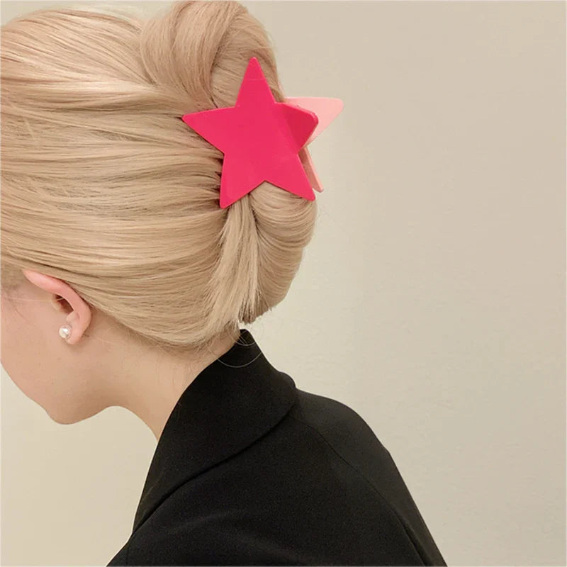 sengpan Pentagram Y2k Fashion Large Shiny Five-Pointed Star Hair Clip Claw Acrylic Acetic Acid Shark Clip Hair Accessories 7cm