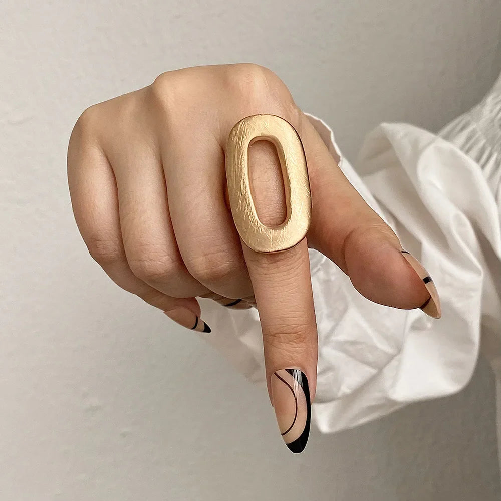 sengpan Fashion Elastic Rope Adjustable Rings for Women Men Irregular Geometric Matte Chunky Gold Color Finger Ring Charm Jewelry