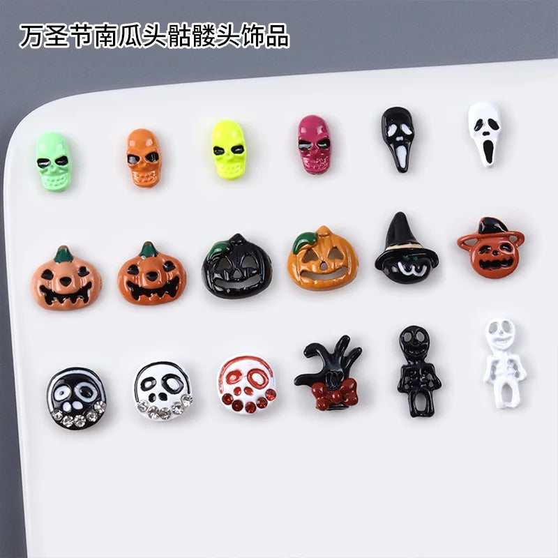 sengpan New 10pcs/Bag Halloween Alloy Spray Painted Nail Art Decoration Accessories Cute Funny Cartoon Pumpkin Skull Head Wizard Charms