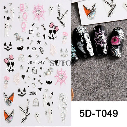 sengpan Spider Nail Art Stickers Halloween Design Ghost Skull Spider Webs Pumpkin Nail Decors Y2K Diamond Charms Manicure Decals GLJI-DZ