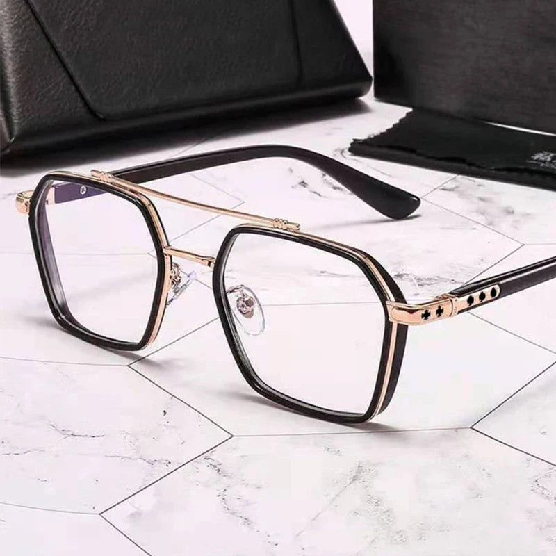 Lianfudai NEW Double Bridge Square Anti-blue Light Glasses Women Men Vintage Transparent Computer Glasses Oversize Frame Eyeglasses 1PC