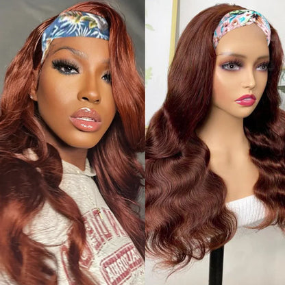 sengpan Reddish Brown Colored Headband Wigs for Black Women Body Wave Headband Wig Human Hair Wigs Wear and Go Glueless Human Hair Wigs