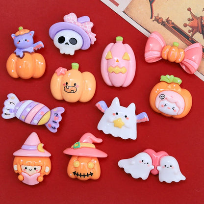 Lianfudai 10PCS Shiny 2024 Cartoon Halloween Resin Flatback Cabochons For Hairpin Scrapbooking DIY Jewelry Craft Decoration Accessories