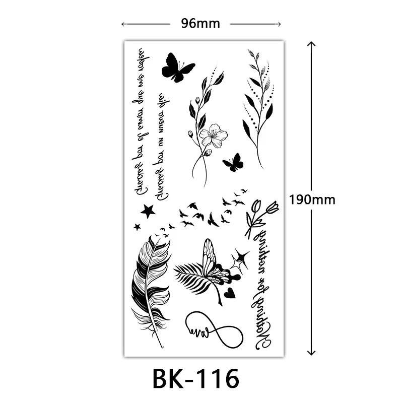 sengpan Black Flower Tattoo Stickers for Hand Arm Waterproof Temporary Tattoos for Women Butterfly Fake Tattoo Sleeve Tatoos Girls