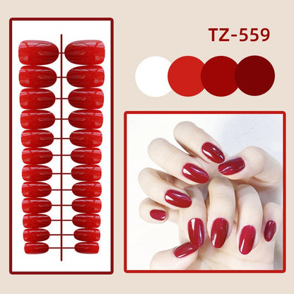 sengpan 24Pcs/Set Long Round Head Bright Solid Color Press On Acrylic Nail Art Fake Nails Finished Wearing Manicure Reusable False Nails