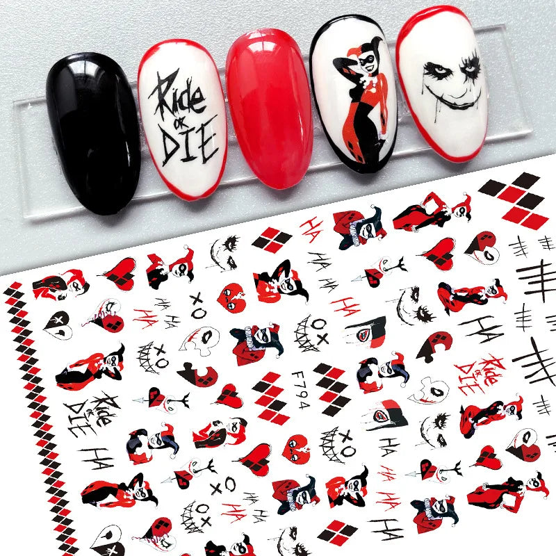 sengpan 3D Halloween Nail Stickers Clown Skull Bone Pumpkin Cartoon Spider Bat Nail Decals Self-Adhesive Nail Art Stickers Nails Decor