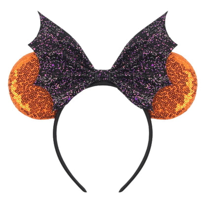 sengpan 2024 Nieuwe Disney Mouse Ears Headband  Hoofdband Bat Pompoen Lovertjes Strik Halloween Festival Feest Cosplay Haaraccessoires