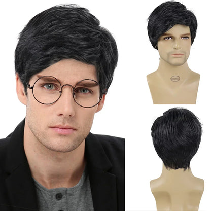 sengpan Men Wigs Short Hair Synthetic Dark Brown Color Natural Wigs with Bangs Fashion Short Haircuts Male Wig Cosplay Daily