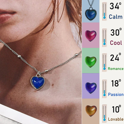 sengpan Thermochromic Mood Monitor Heart Pendant Necklace Color Change As Emperature Women Girls Clavicle Chain Necklaces Lover Jewelry