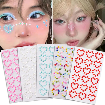 sengpan Love Heart Face Jewels Sweet Decoration Stickers for Party Acrylic Gems Sticker DIY Crystal Rhinestone Temporary Tattoos