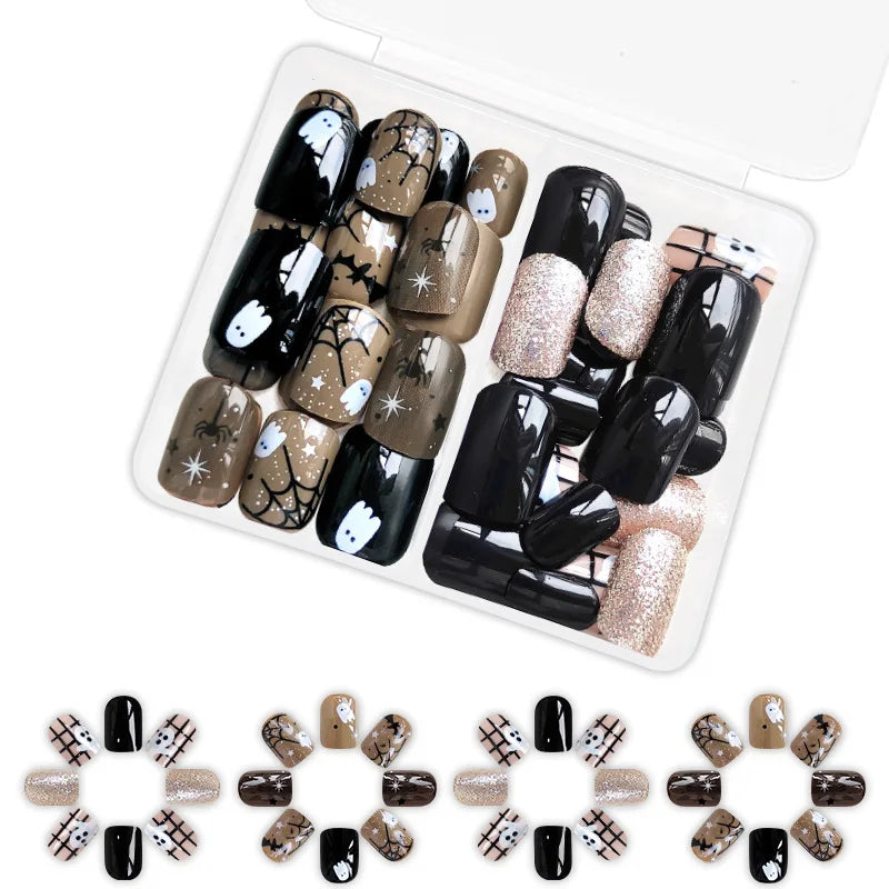 sengpan 48pcs/set Cute Ghost & Pumpkin Halloween Press-On Nails-Glossy Short Square Festive Designs Fake Nails for Women and Girls Wear