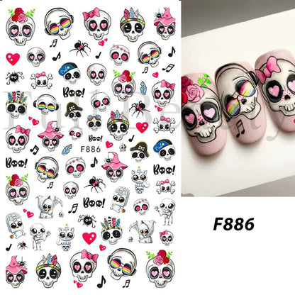 sengpan Luminous Nail Stickers Glow In Dark Halloween Nail Art Decoration Cartoon Skull Ghost Sliders Bones Spider Decal Tattoo GLYB-018