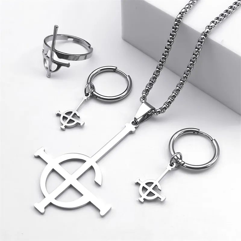 sengpan Stainless Steel Jewelry Set Ghost BC Rock Band Pendant Necklace The band Ghost Ghoul Chain Necklaces Fashion Earring Ring collar