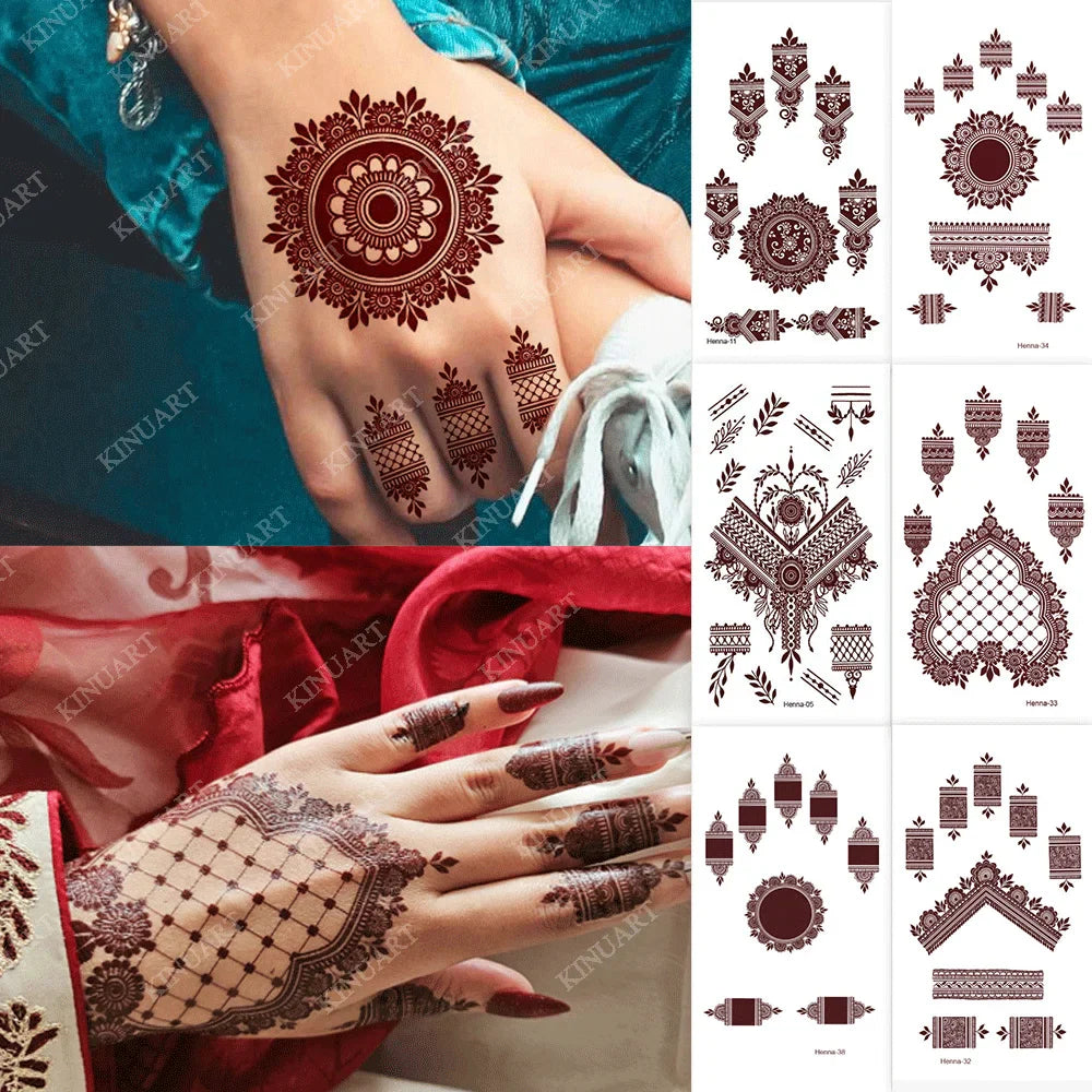 sengpan Brown Henna Tattoo Stickers for Women Flower Mandala Mehndi Temporary Tattoos for Hand Waterproof Fake Hena Tatoo