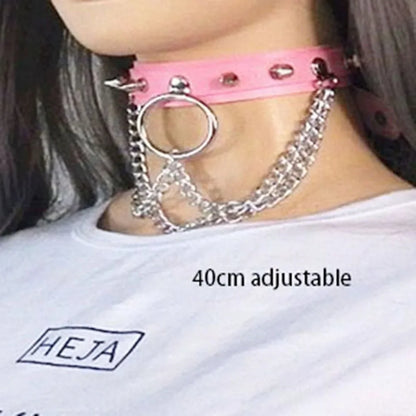 sengpan Pink Sexy Trendy Rock Gothic Collar Necklaces Jewelry Gothic Leather Heart Rivets Harajuku Punk Choker Necklace for Women Gift