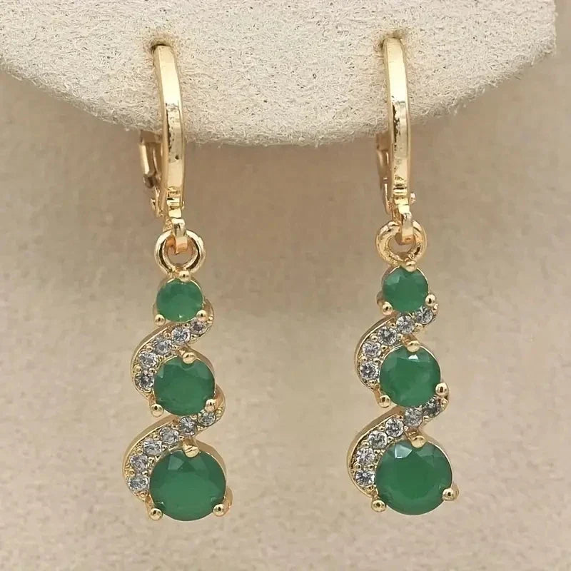 sengpan 1 Pair Elegant Vintage Green Stone Dangle Earrings - Perfect ForWeddings and Parties -14k Gold Plated