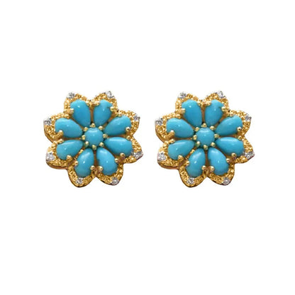 sengpan Vintage Turquoise Stud Earrings for Women Snow Flower Earring Statement Earring Valentine Day Gift Jewelry Pendientes Mujer