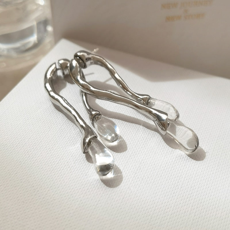 sengpan Modern Jewelry Silver Needle Resin Teardrop Earrings Trend New Back Front Dangle Earrings For Women Gift