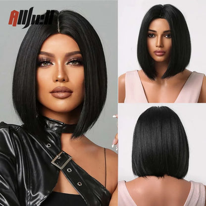 sengpan Short Brown Ombre Blonde Cosplay Wig Synthetic Straight Wigs for Black Women Heat Resistant Halloween Party Daily Natural Hair