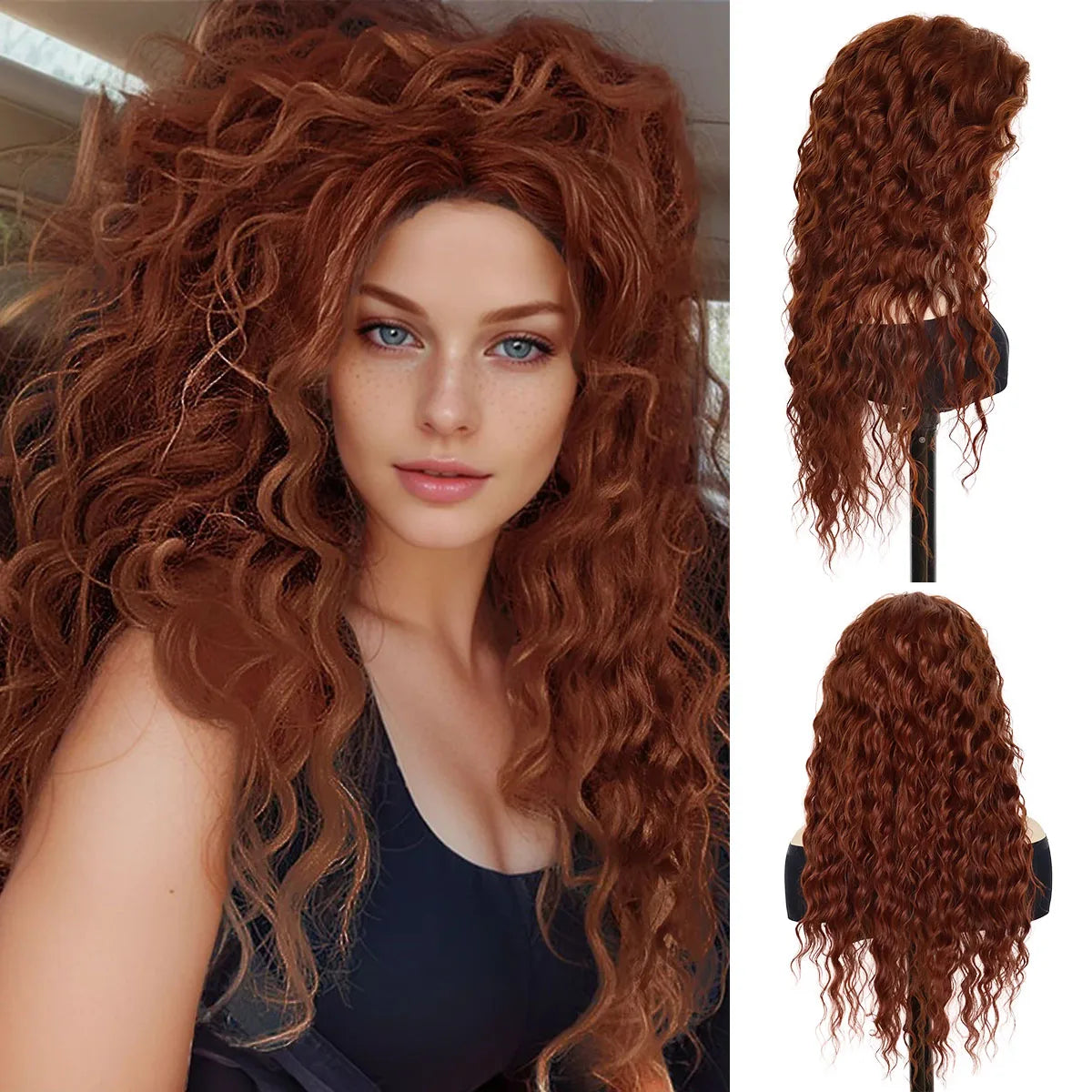 sengpan Green Wigs Costume for Women Synthetic Hair Long Curly Wig Natural Water Wave Hairstyles Thick Fluffy Hair Cosplay Wigs 28 Inch