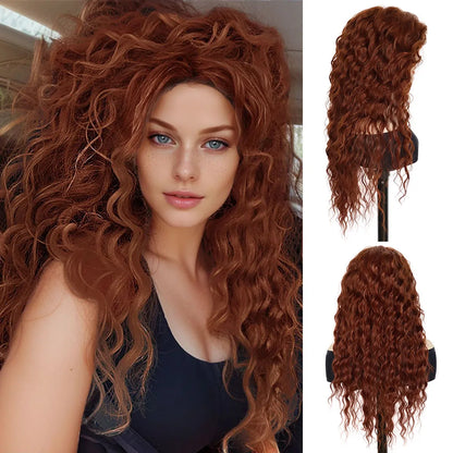 sengpan Green Wigs Costume for Women Synthetic Hair Long Curly Wig Natural Water Wave Hairstyles Thick Fluffy Hair Cosplay Wigs 28 Inch