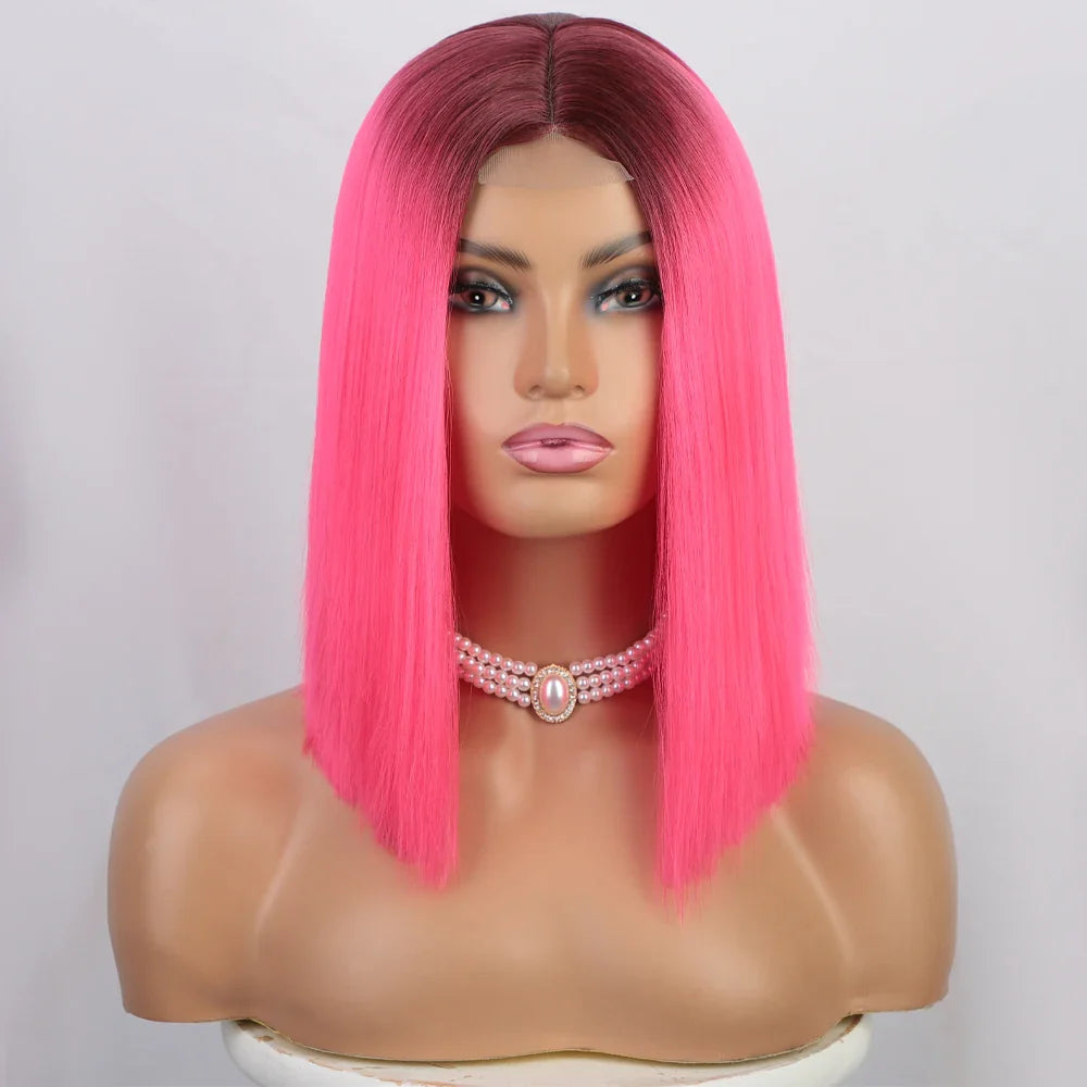 sengpan Red Bob Wig for Women Short Straight Middle Part Wigs Cosplay Party Synthetic Heat Resistant Fake Hair Shoulder Length Wig